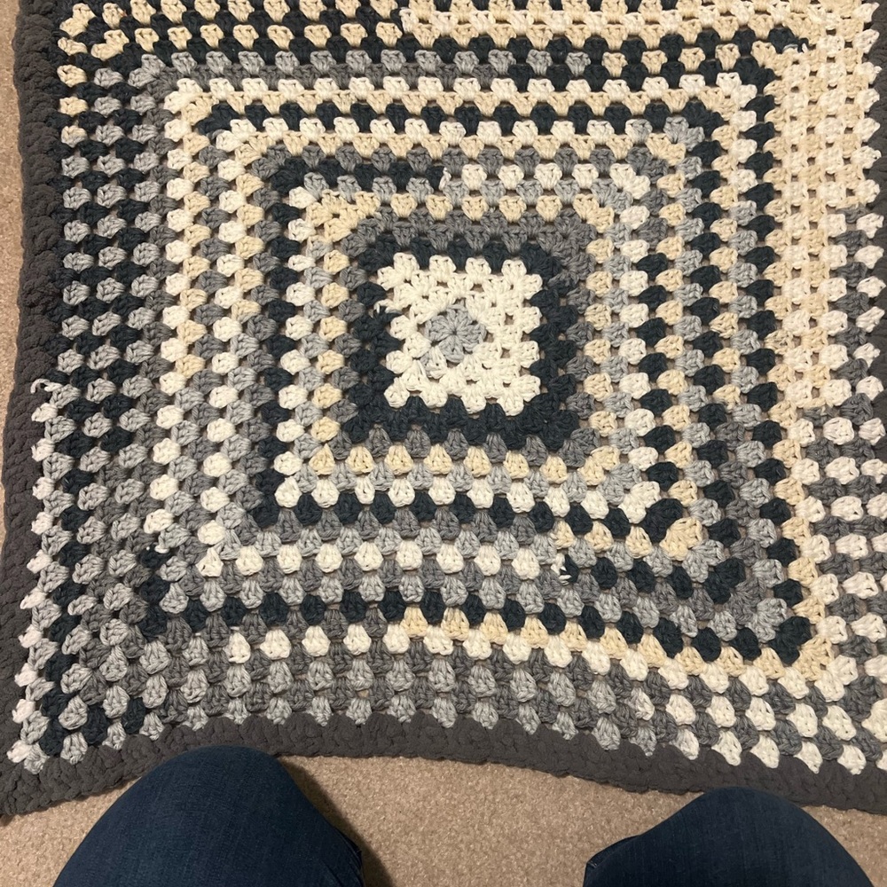 Handmade Crochet Baby Blanket in Gray and Cream